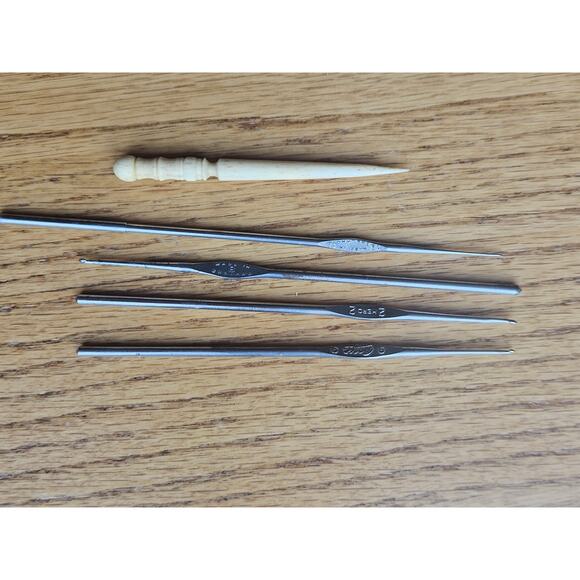 Vintage 5" Steel crochet/tatting hooks for lace and small work bone sewing awl - Picture 1 of 10